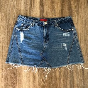 distressed denim skirt